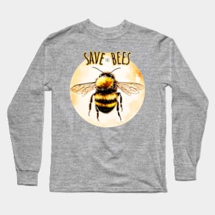 Save the Bees with Moon In Background Long Sleeve T-Shirt